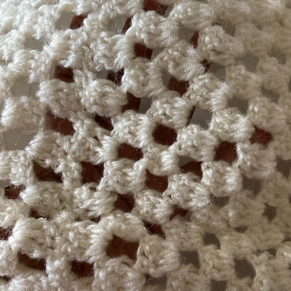 Handmade Crocheted Beige With Pink Flowers Afghan  Cottagecore Shabby Chic - Picture 6 of 6